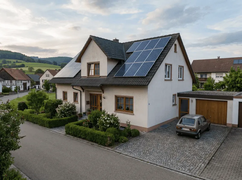 Idyllisches Einfamilienhaus in Lörrach, mit Solarpaneelen auf dem Dach